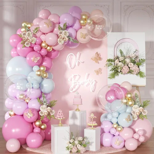Vista 21 de Kit de arco de globos azul empolvado, 126 piezas, kit de guirnalda de arco de globos azul claro y blanco, incluye globos de macarón para bodas