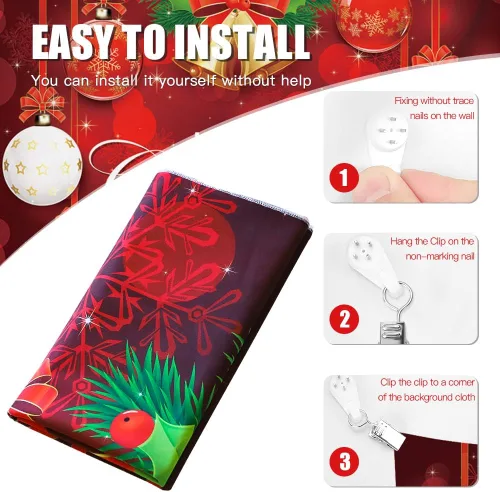 Vista 5 de OTOSTAR Tapiz de Navidad con diseño de bola de Navidad, Feliz Navidad y Feliz Año Nuevo, tapiz para colgar en la pared, adornos de Navidad, adornos