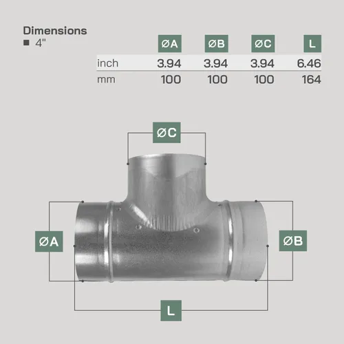 Vista 2 de Vent Systems Conector de conducto en forma de T de 4 pulgadas, adaptador de manguera de 3 vías/divisor para manguera, conector de tubería redonda