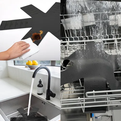 Vista 6 de Protectores de ollas y sartenes, almohadilla protectora de silicona de 3 piezas, protector de sartén apilable. Tiene un diseño único de apertura