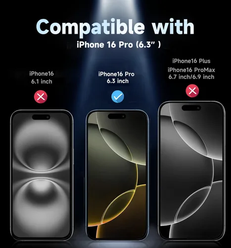Vista 2 de MAGIC JOHN Paquete de 1 protector de pantalla de vidrio templado para iPhone 16 Pro de 6.3 pulgadas, eliminación automática de polvo, sin burbujas