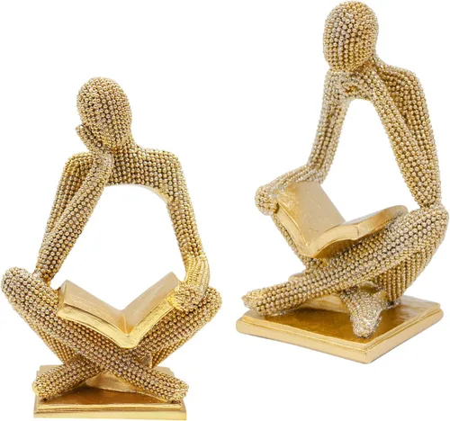 Vista 7 de Estatua de Mujer Leyendo Dorada Brillante, Esculturas de Pensador, Ornamento de Arte Abstracto, Figurilla de Decoración Estética Moderna para Hogar