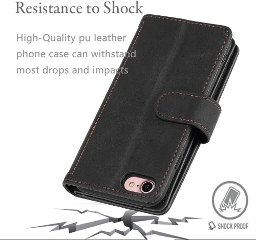 Vista 5 de UEEBAI Funda tipo cartera para iPhone SE 2022 5G/iPhone 7/iPhone 8/iPhone SE 2020, retro con 9 ranuras para tarjetas, bolsillo con cremallera, funda