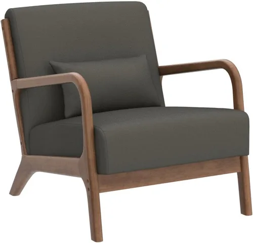 Vista 4 de INZOY Silla con acento moderno de mediados de siglo con marco de madera, sillas tapizadas para sala de estar con cojín lumbar, silla de lectura