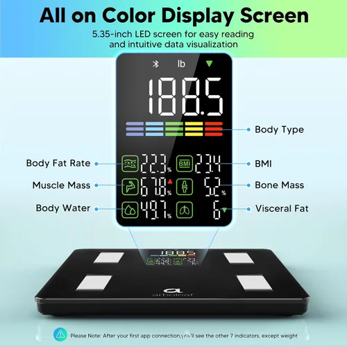Vista 2 de Arboleaf Báscula inteligente con IMC, grasa corporal, masa muscular, 14 métricas de composición, pantalla LED grande, báscula digital de baño