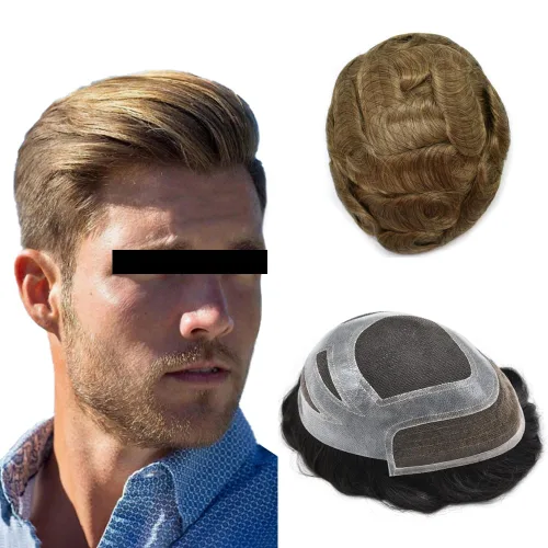 Vista 18 de Toupee For Men Hair Piece Real Human Hair Mens Hair System Fine Mono Mens Toupee Hair System For Men Hairpieces French Lace Natural Hairline8x10