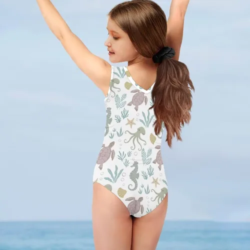 Vista 3 de Snilety Traje de baño de 1 pieza para niñas, trajes de baño deportivos para playa