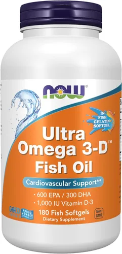 Vista 8 de Suplementos NOW Ultra Omega 3-D™, aceite de pescado omega-3 + vitamina D-3, apoyo cardiovascular*, 90 cápsulas blandas
