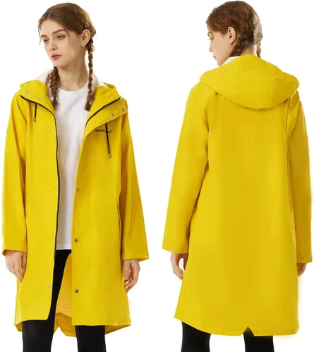 Vista 2 de RAINFREEM Chubasquero para mujer, impermeable, con capucha, abrigo de senderismo, ligero, rompevientos, gabardina