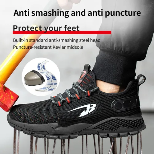Vista 2 de Zapatos de trabajo para hombre con puntera de acero para hombre, transpirables y ligeros, zapatos de seguridad con punta compuesta, zapatos