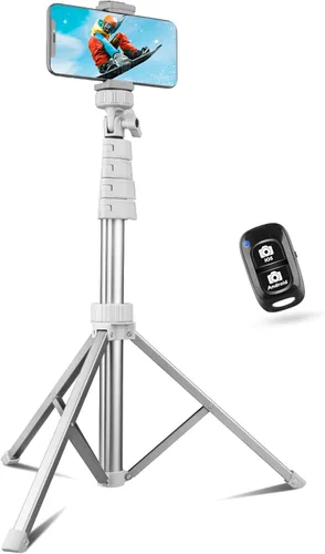 Vista 11 de SENSYNE Trípode de teléfono de 62 pulgadas y palo para selfie, soporte extensible para teléfono celular con control remoto inalámbrico y soporte