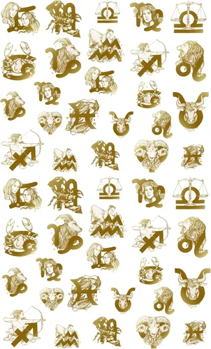 Vista 3 de Pegatinas para uñas (5 hojas) FLONZNAIL signos del sodiaco Vintage dorado ilustración