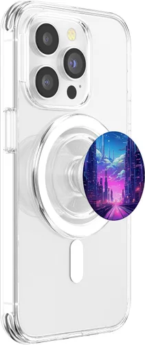 Vista 3 de Synthwave City At Night Vaporwave Retrowave PopSockets MagSafe PopGrip for iPhone