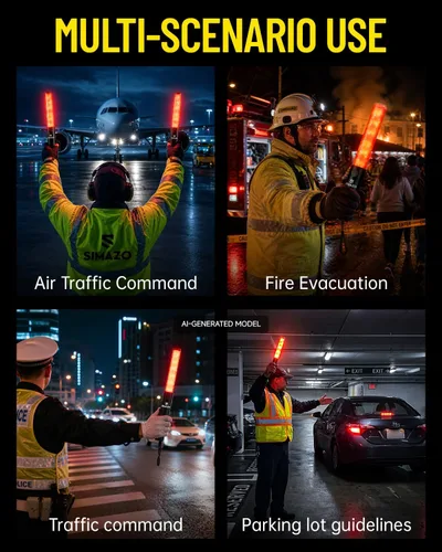 Vista 8 de Varita de Tráfico Recargable de 10 Pulgadas, Bastón de Control de Tráfico Rojo con LED Blanco en la Parte Superior, Varita de Marshalling Aéreo