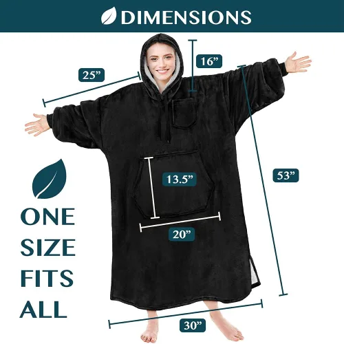 Vista 7 de PAVILIA Manta con Capucha para Mujeres, Manta Sherpa Usable para Hombres, Sudadera Cálida de Gran Tamaño, Manta con Capucha y Suéter, Negro