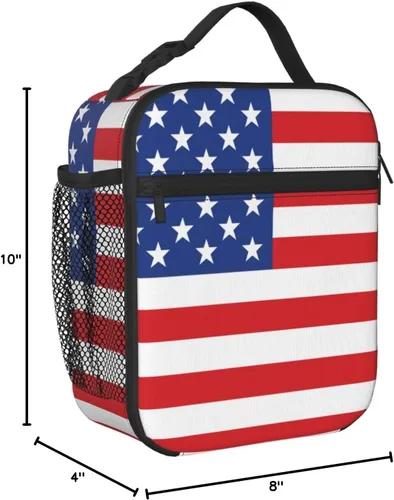 Vista 8 de Lonchera con diseño de bandera estadounidense, bolsas de almuerzo aisladas para mujeres/hombres/niñas/niños, con asa desmontable, bolsa de comida