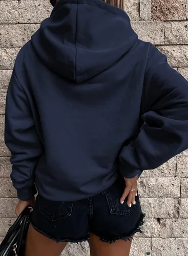 Vista 2 de Shewin - Sudadera con capucha para mujer, manga larga, informal, unicolor, ligera, sin botones, holgada, con bolsillo
