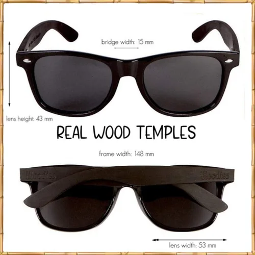 Vista 3 de Woodies Tres lentes de sol polarizados a granel madera de nogal madera de ébano y madera de bambú para hombres y mujeres lentes polarizados negros