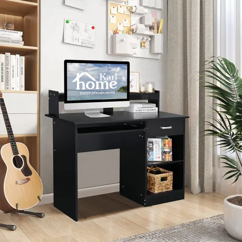 Vista 2 de Karl home Escritorio para ordenador de estudio y escritura, mesa para PC y portátil de madera para oficina en casa con estante de cajón, bandeja
