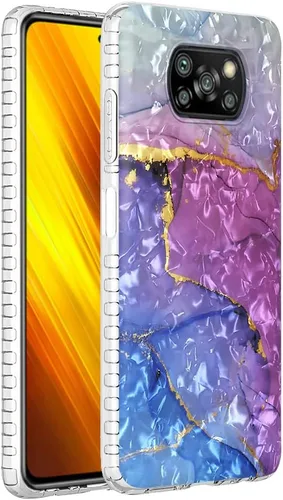 Vista 2 de Funda de silicona a prueba de golpes para Xiaomi Poco X3/X3 Pro/X3 NFC, bolsa de aire de doble capa anticaída de mármol mariposa patrón de dibujos