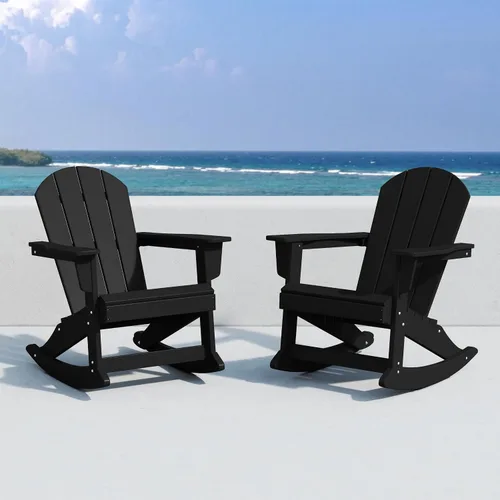 Vista 2 de HDPE Laguna Silla mecedora Adirondack de polietileno para exteriores (juego de 2), color negro