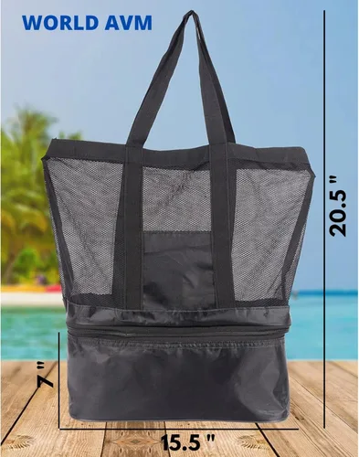 Vista 2 de Bolsa de playa para hombres y mujeres color negro de gran tamaño verano mar bolsa de playa 2 en 1 protección contra el calor y el frío utilizada