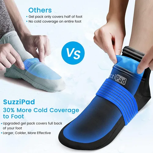Vista 6 de SuzziPad Ice Pack - Gorro para aliviar el estrés, calcetines de enfriamiento y guantes fríos para neuropatía por quimioterapia, artículos