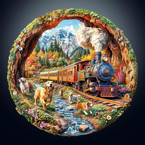 Vista 8 de KAAYEE Rompecabezas de madera para adultos, efecto visual 3D, perros que compiten contra trenes, rompecabezas de madera de forma única, rompecabezas