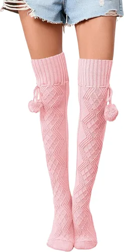 Vista 12 de SherryDC Calcetines de punto trenzado hasta el muslo para mujer, medias de bota extra largas de invierno, calentadores de piernas 1 - Blanco