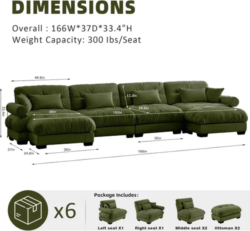 Vista 134 de Sofá Seccional Modular Extragrande de 93.7 pulgadas, Sofá de Dos Plazas Cloud Couch con Almohadas y Cojín Extra Grueso para Sala de Estar, Cine