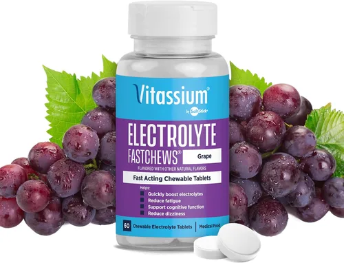 Vista 8 de Vitassium FastChews con electrolitos para reabastecimiento de sodio y potasio, botella de 60 comprimidos FastChews, Fruit Punch