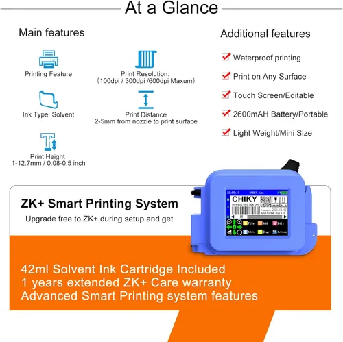 Vista 2 de CHIKYTECH Mini impresora de inyección de tinta mejorada para todos los materiales, máquina de impresión portátil para fecha y hora código de barras