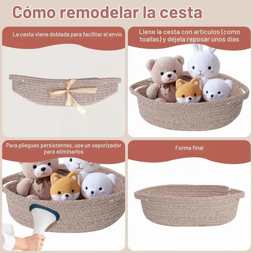 Vista 5 de Cesta para regalos vacía, pequeña cesta tejida con bolsas y cintas, cestas de juguetes para bebé con asas, contenedor de almacenamiento de mimbre