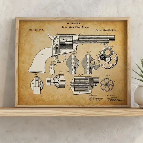 Vista 3 de Lone Star Art Colt Peacemaker Revolver - Impresión de patente enmarcada de 11 x 14 pulgadas para pared, póster de pistola de cueva de hombre, regalo