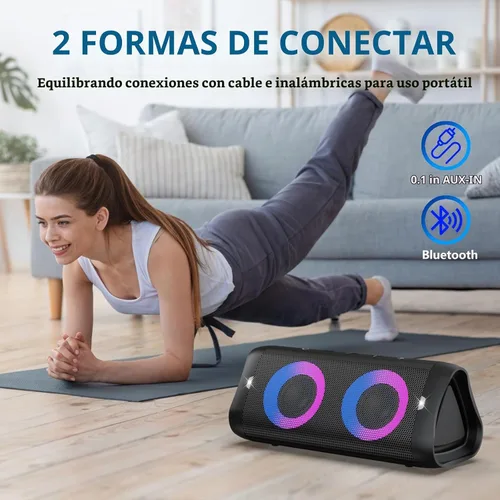 Vista 4 de DONOW Altavoz Bluetooth portátil 30W sonido estéreo, aumento de graves Negro
