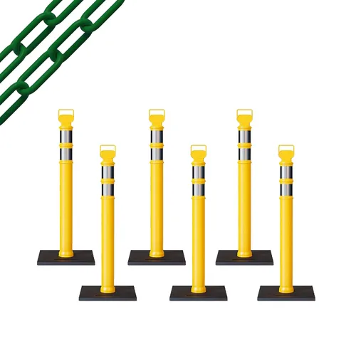 Vista 33 de CCW 6-Pack 45" Delineador Post Kit Kit de 3.0 in collares reflectantes, base de goma de 10 lb (6 postes blancos con cadena negra de 50 pies)