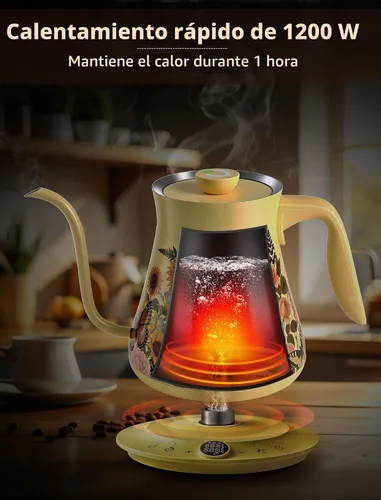 Vista 7 de Olumaramio Hervidor eléctrico de cuello de cisne de 0.8L, control de Floral