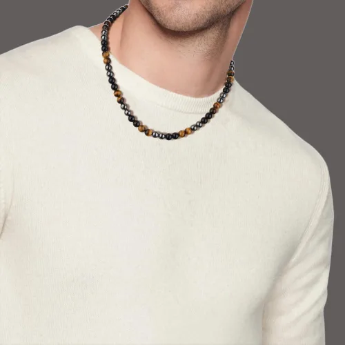 Vista 3 de GAVU Collar de Cuentas para Hombre, Collar de Cristal de Triple Protección para Hombres