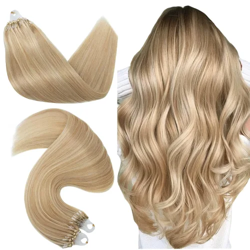 Vista 22 de Hairro Micro Loop - Extensiones de cabello humano microenlaces de microperlas de cabello Remy para mujer, reflejos degradados, fusión fría, micro
