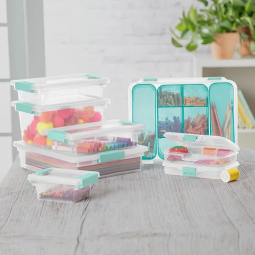 Vista 4 de Sterilite - Juego de 6 cajas con clip, contenedores apilables transparentes de plástico con tapas de cierre, pequeños - Contenedores