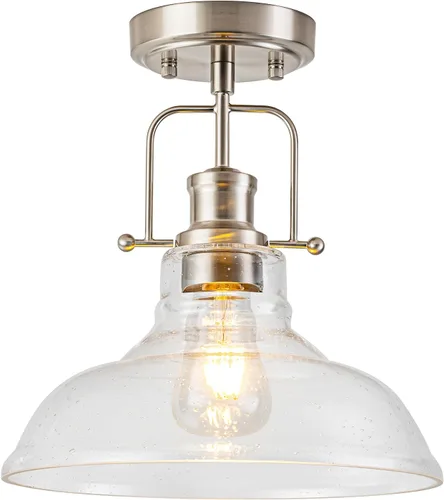 Vista 9 de WILON Lámpara de techo rústica de granja, luz de techo de vidrio semillado, luces de techo semiempotradas óxido, accesorios de iluminación