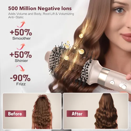 Vista 4 de Mythsight Estilizador de Aire StyleVibe 6 en 1 de Doble Voltaje, Secador de Cabello y Cepillo Secador con Estuche de Viaje - Rizos de Envoltura