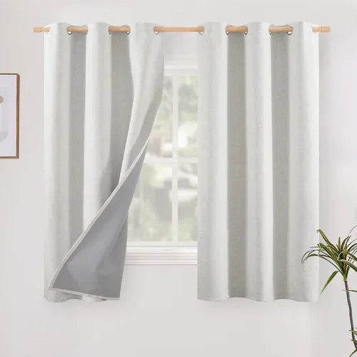 Vista 45 de YoungsTex - Cortinas opacas de lino para dormitorio, oscurecimiento de la habitación, cortinas con textura de lino, paneles con aislamiento térmico