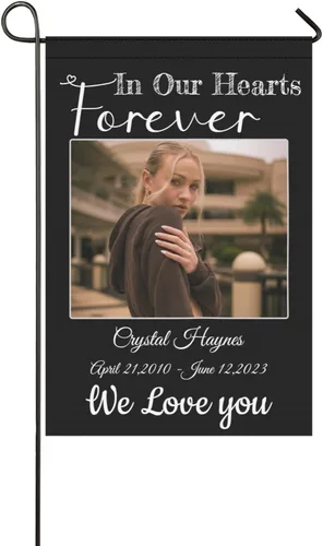 Vista 12 de Bandera conmemorativa personalizada, banderas de jardín personalizadas para mascotas y gatos, en memoria amorosa con nombre y foto, fecha para patio
