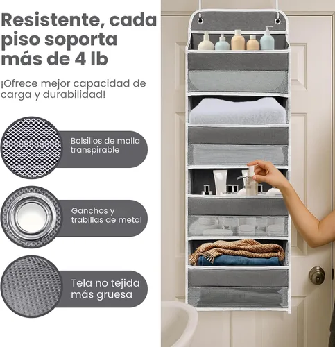 Vista 3 de Organizadores de cocina y almacenamiento con 4 bolsillos laterales de malla, capacidad de peso de 44 libras para colgar detrás de la puerta