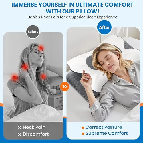 Vista 3 de Almohada cervical de cuello TranquilMoments para dormir, almohada de espuma viscoelástica para dormir de lado, almohadas ergonómicas para alivio