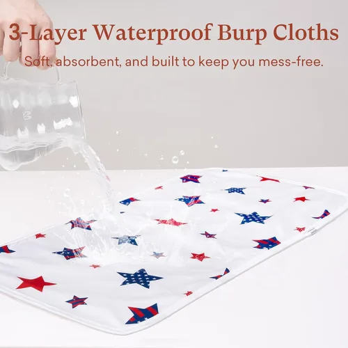 Vista 7 de Premium Waterproof Baby Burp Cloths 8 Pack, Extra Large 13" x 26" Soft Absorbent Burping Cloths for Newborn Infant, Patriotic 4th of July Baby