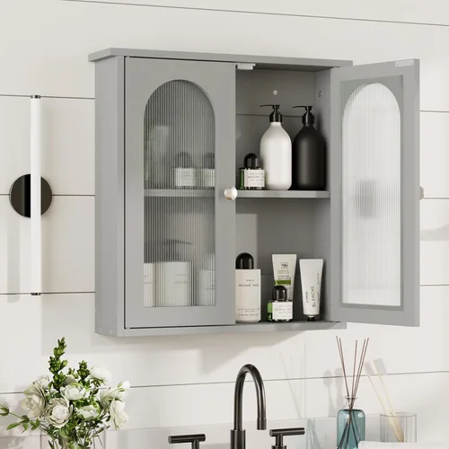 Vista 6 de Botiquín de baño de 22 x 23 pulgadas, gabinete de pared para baño con arqueado Gris