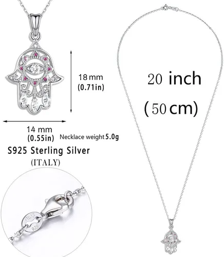 Vista 5 de Aniu Joyería de plata de ley 925 Hamsa de Fátima para mujer con circonita cúbica, viene con caja de regalo negra