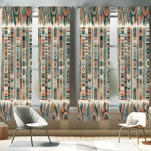 Vista 44 de Ambesonne Paquete de 2 cortinas para ventana con estampado de hojas, arte botánico con hojas, mosaico, detalles cuadrados cúbicos, naturaleza